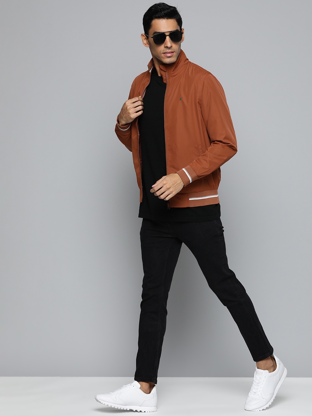 

Fort Collins Men Rust Orange Solid Bomber Jacket