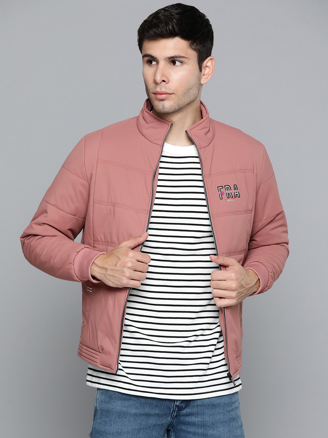 

Fort Collins Men Dusty Pink Solid Padded Jacket, Rose