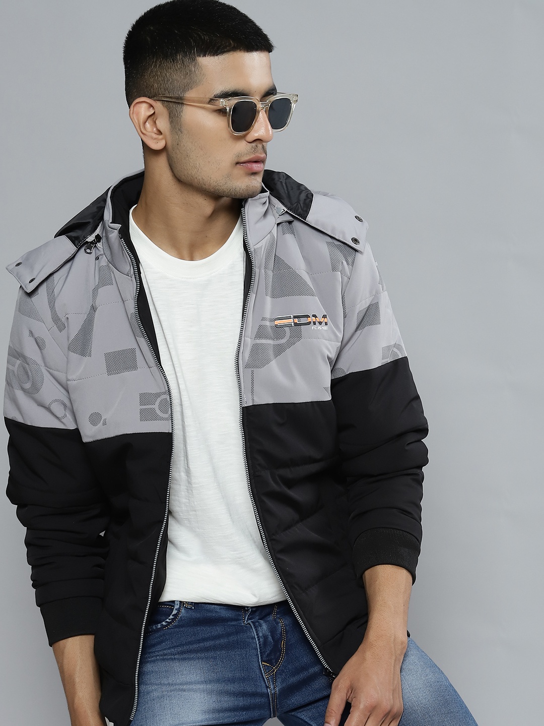 

Fort Collins Men Grey & Black Colourblocked Padded Jacket