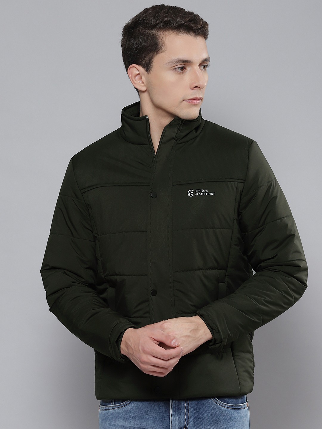 

Fort Collins Men Olive Green Solid Padded Jacket