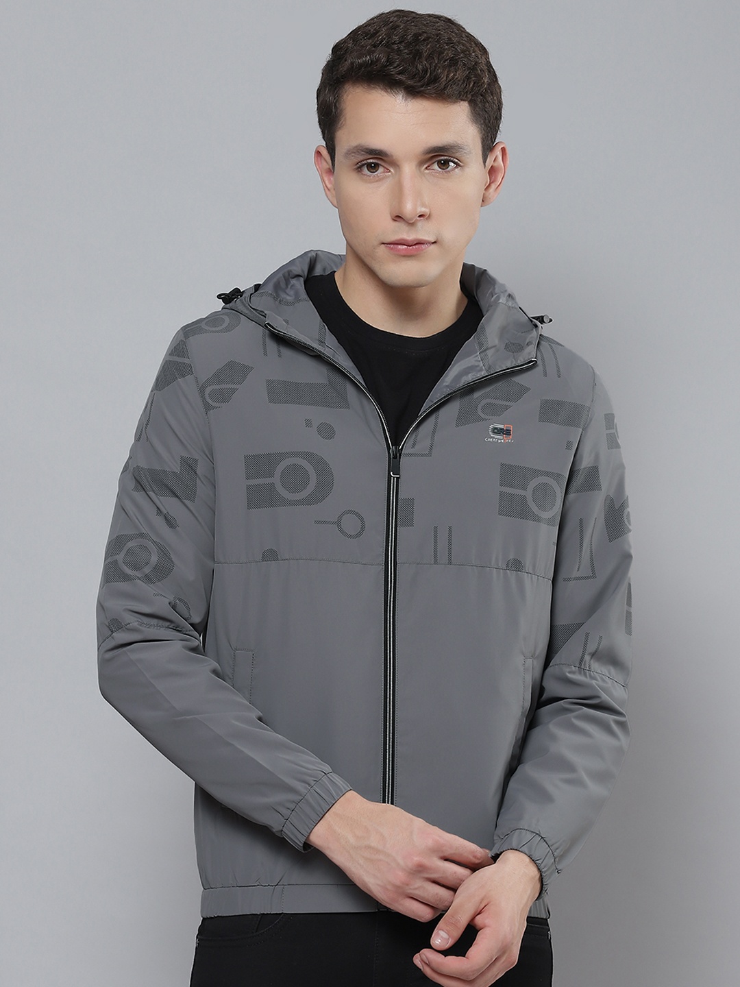 

Fort Collins Men Grey Printed Hooded Tailored Jacket