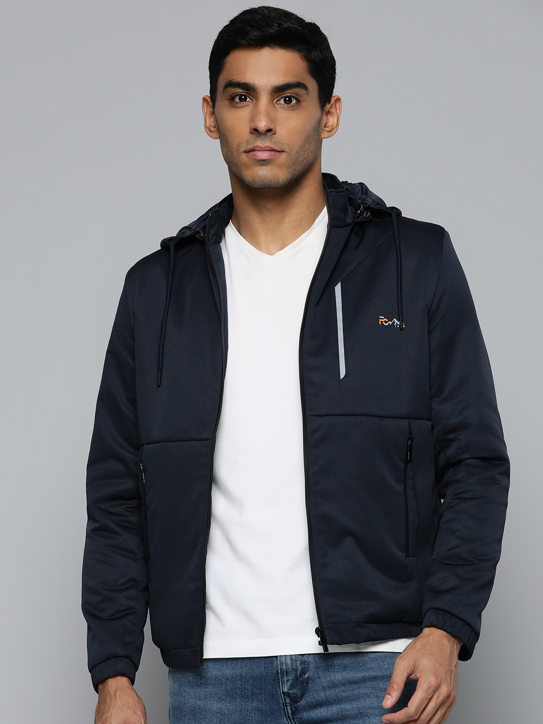 

Fort Collins Men Navy Blue Solid Lightweight Bomber Jacket