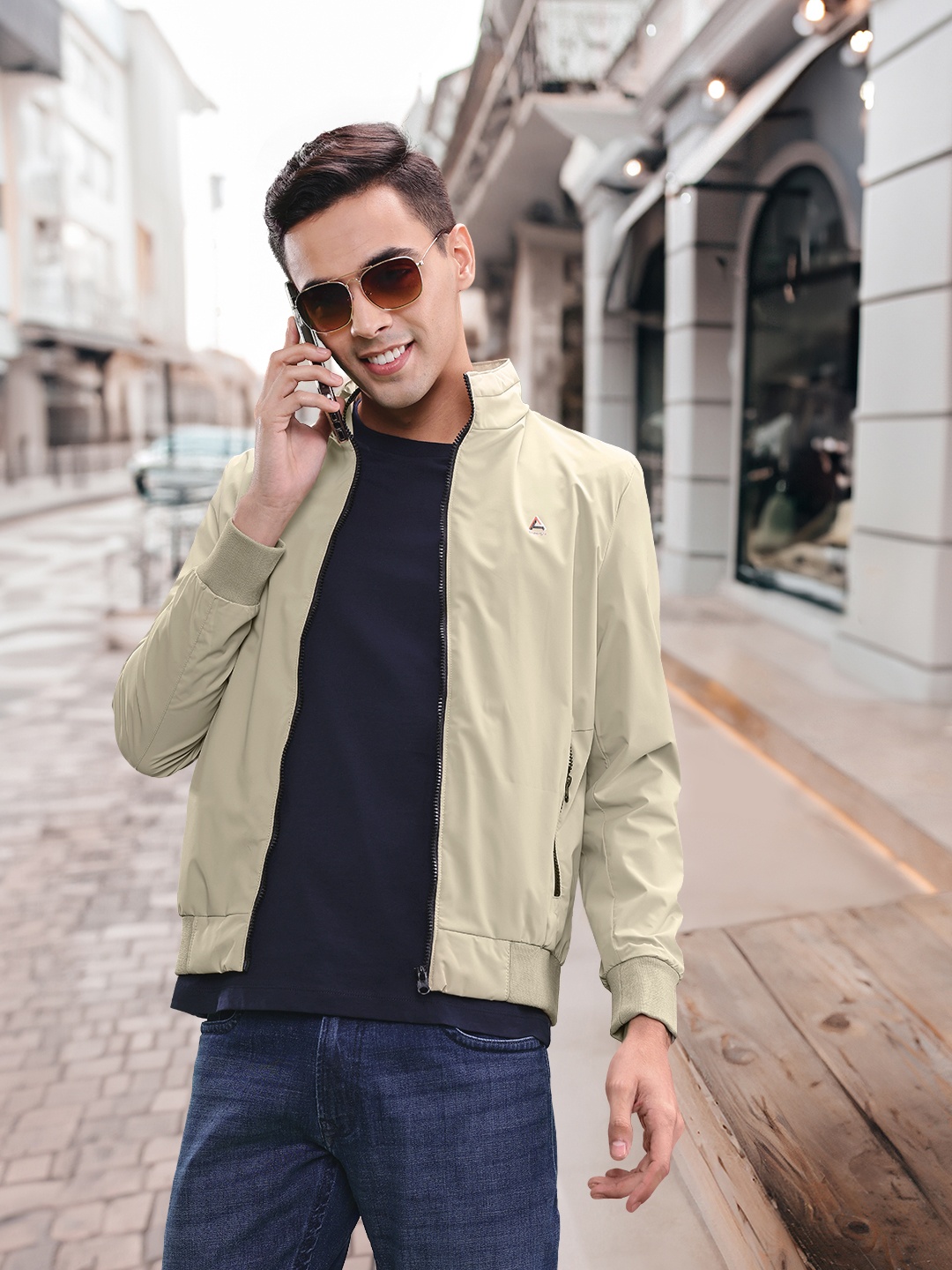 

Fort Collins Men Beige Solid Bomber Jacket