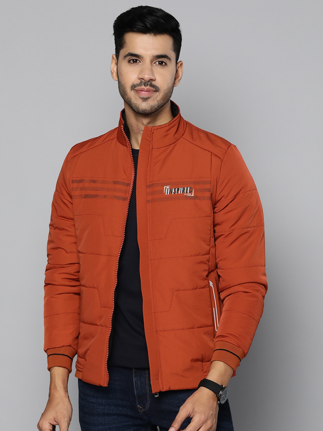 

Fort Collins Men Rust Orange Solid Padded Jacket