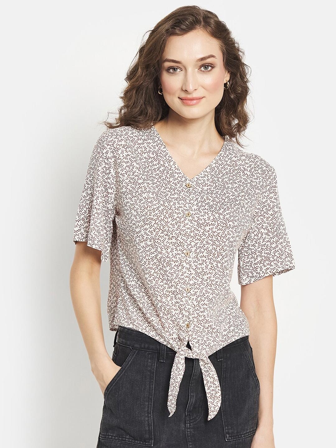 

METTLE Womens Cream-Coloured Print Top