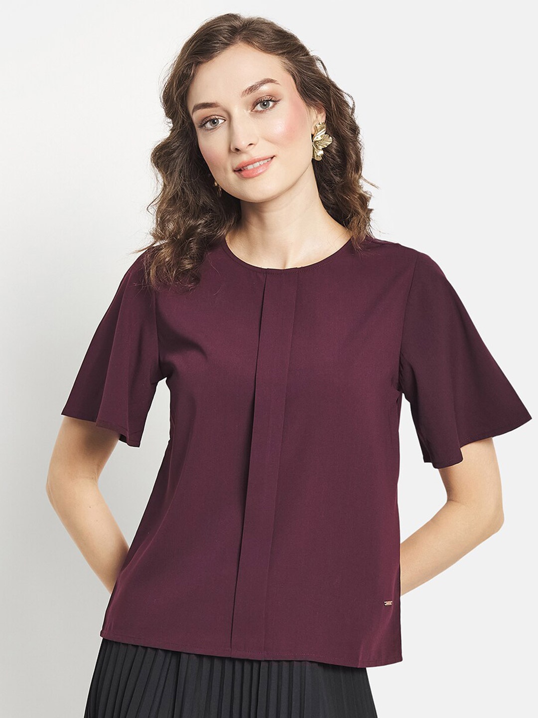 

METTLE Burgundy Short Sleeves Regular Top