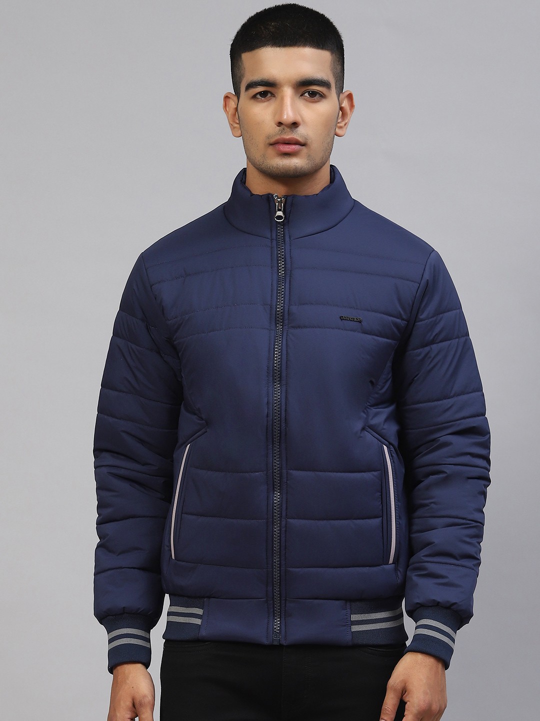 

Foreign Culture By Fort Collins Men Navy Blue Solid Bomber Jacket