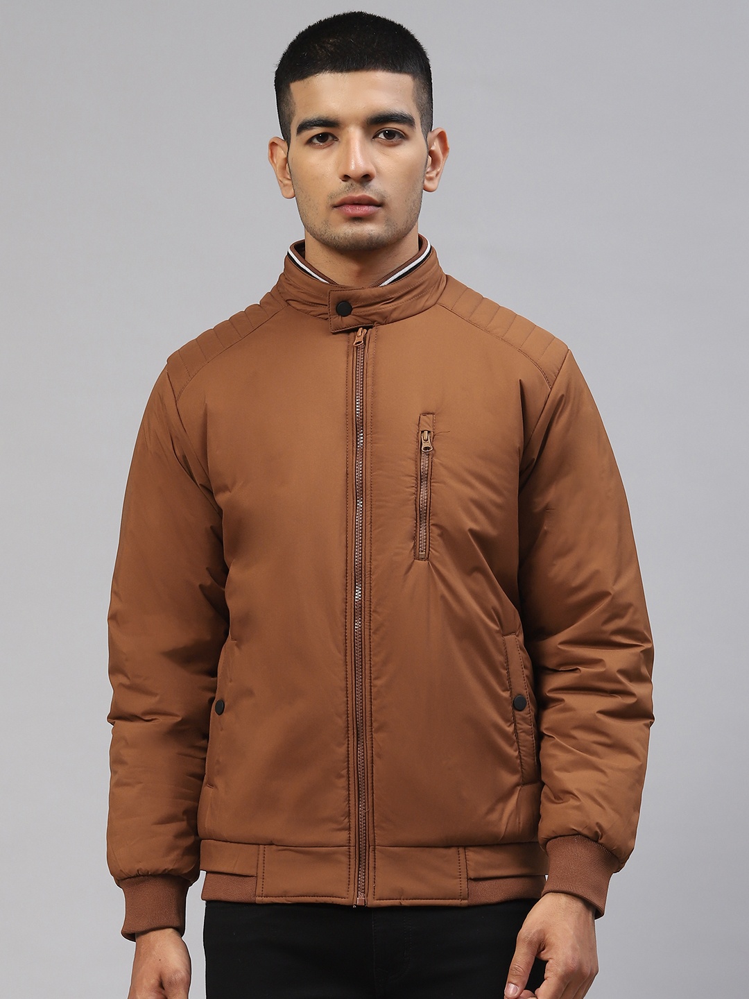 

Foreign Culture By Fort Collins Men Brown Solid Bomber Jacket