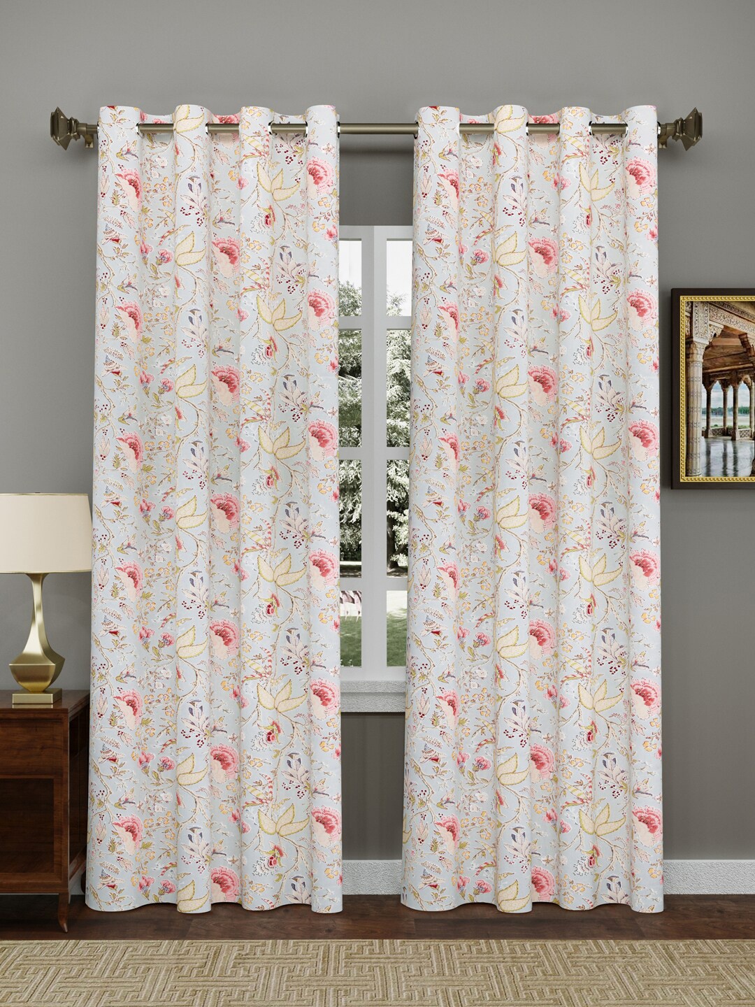 

Gulaab Jaipur White & Pink Set of 2 Floral Printed Door Curtain