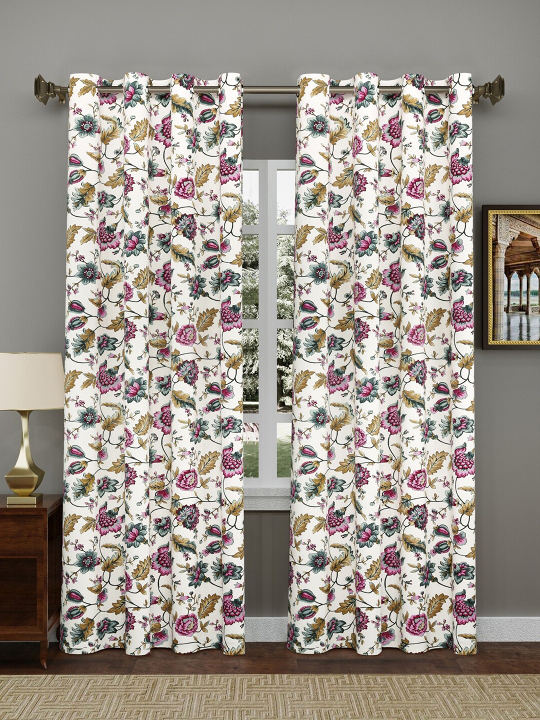 

Gulaab Jaipur White & Pink Set of 2 Floral Door Curtain