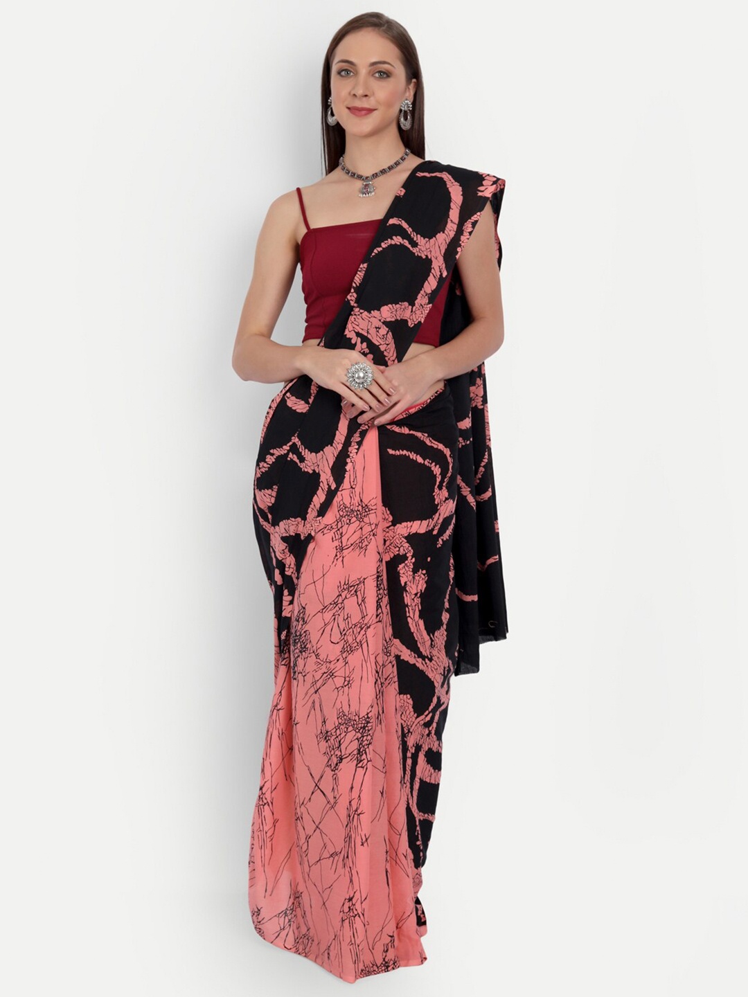 

BUTA BUTI Black & Peach-Coloured Ethnic Motifs Pure Cotton Saree