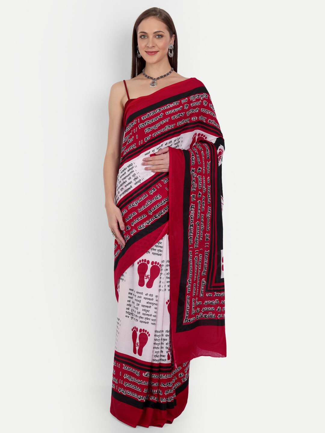 

BUTA BUTI White & Red Ethnic Motifs Pure Cotton Ready to Wear Saree