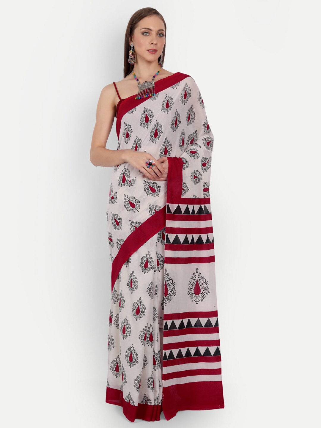 

BUTA BUTI White & Black Ethnic Motifs Pure Cotton Saree
