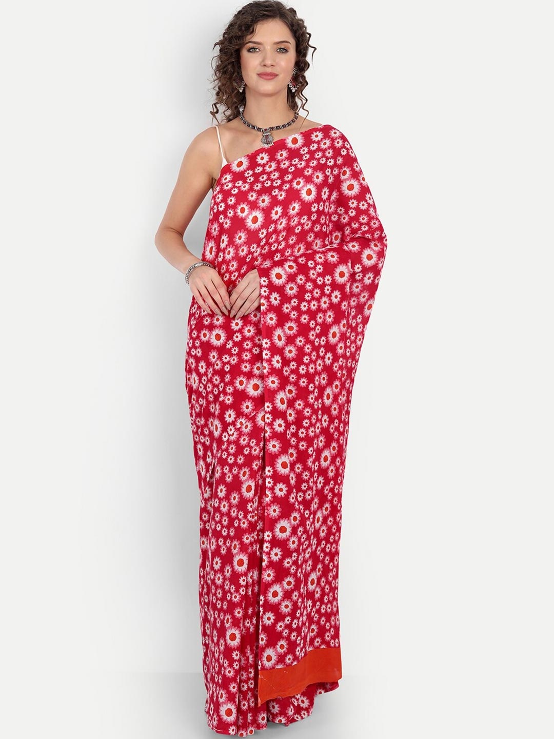 

BUTA BUTI Red & White Floral Pure Cotton Saree