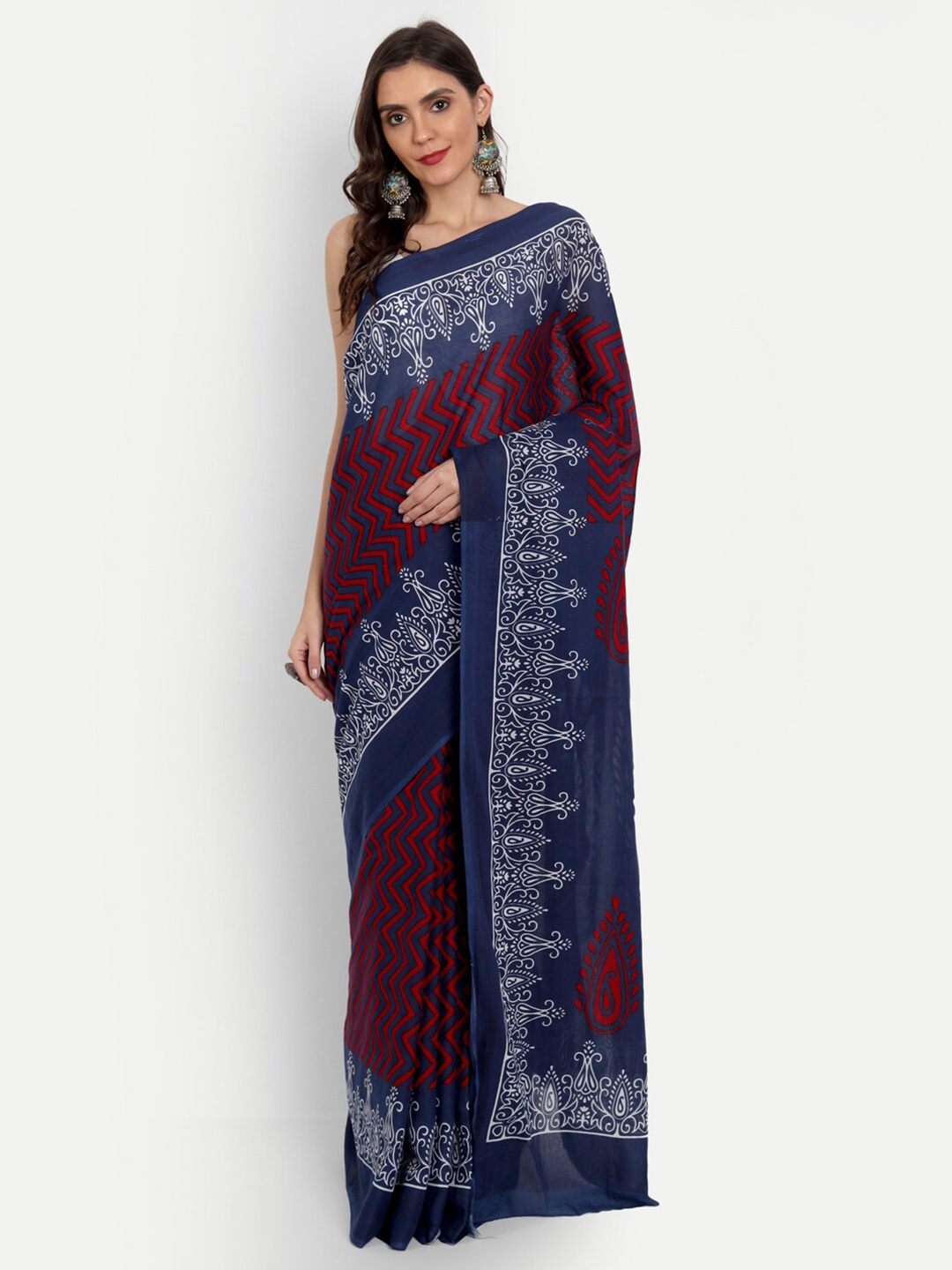 

BUTA BUTI Blue & White Ethnic Motifs Pure Cotton Saree