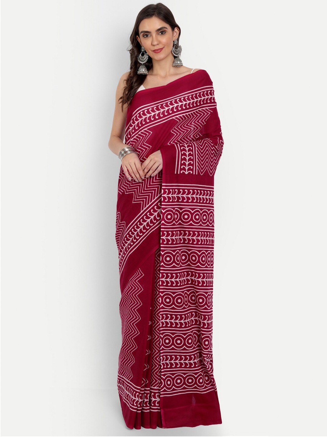 

BUTA BUTI Red & White Floral Pure Cotton Saree