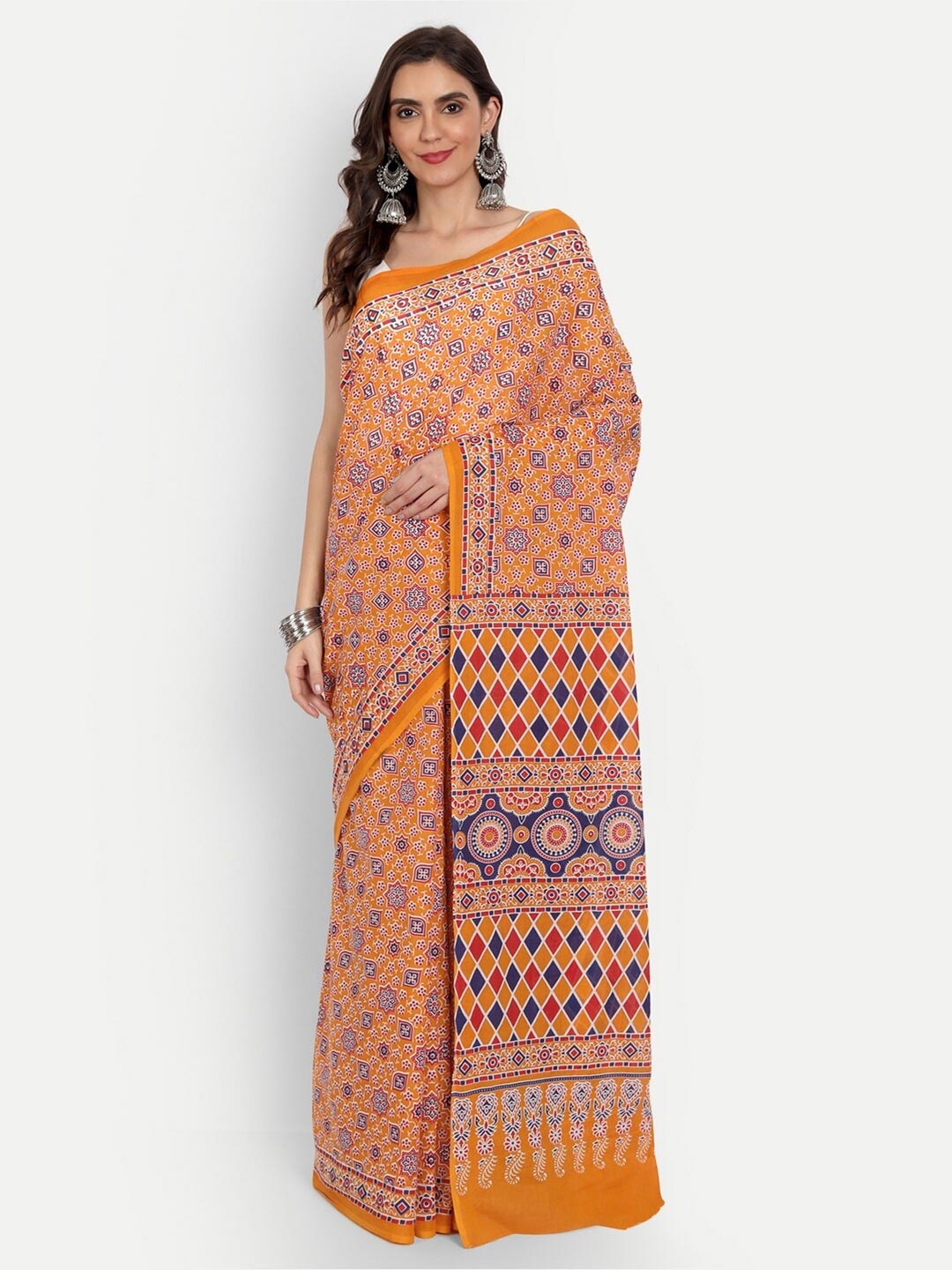 BUTA BUTI Orange Ethnic Motifs Pure Cotton Ready to Wear Saree