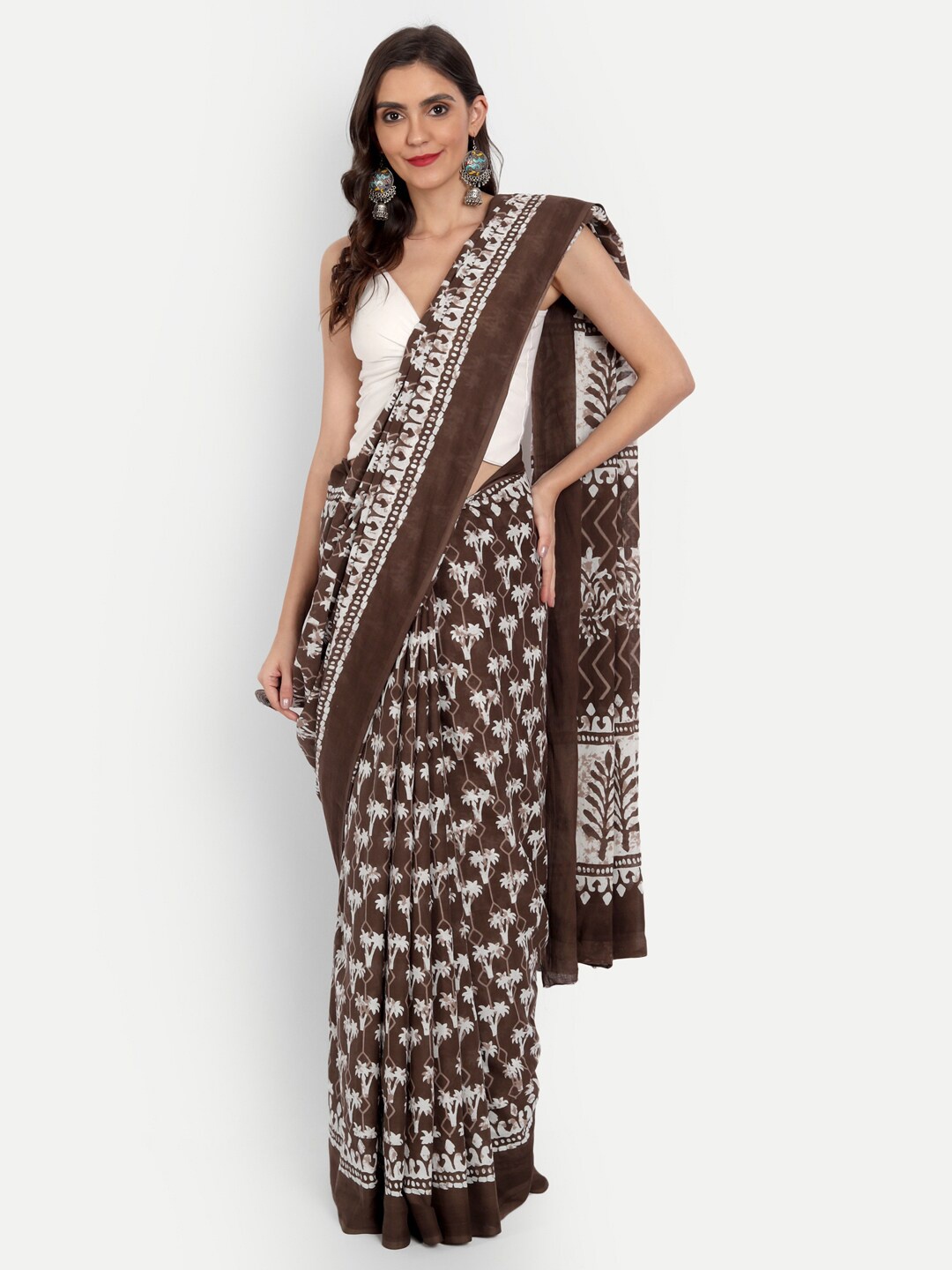 

BUTA BUTI Brown & Off White Batik Pure Cotton Saree