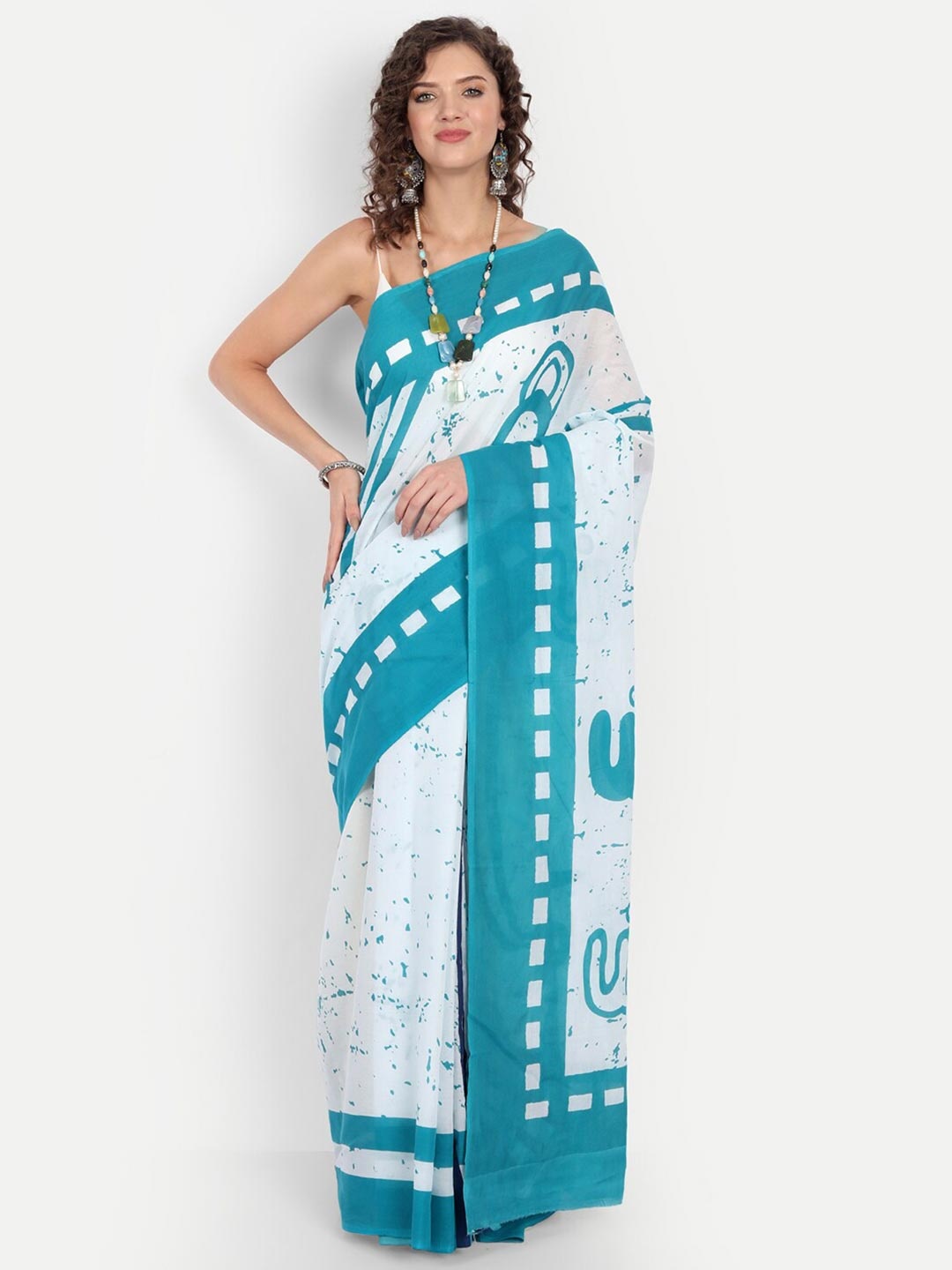 

BUTA BUTI Blue & White Pure Abstract Printed Cotton Saree