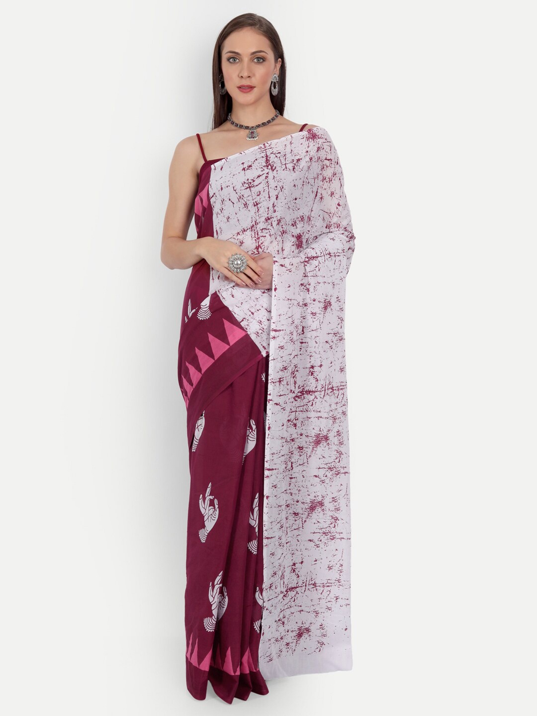 

BUTA BUTI Women Maroon & White Printed Pure Cotton Saree