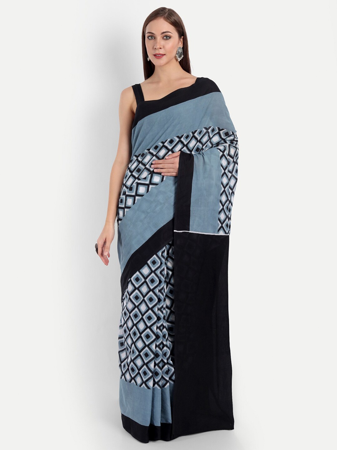 BUTA BUTI Grey & White Pure Cotton Ready to Wear Saree