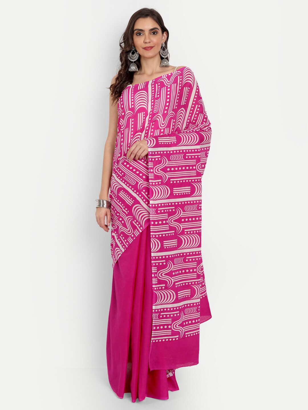 

BUTA BUTI Pink & White Printed Pure Cotton Saree