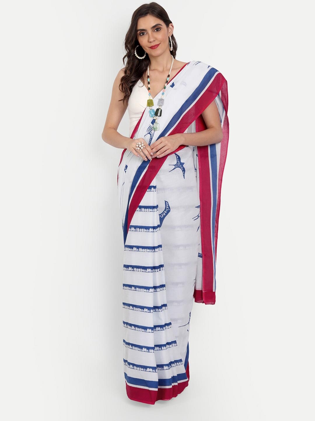 

BUTA BUTI White & Blue Pure Cotton Saree