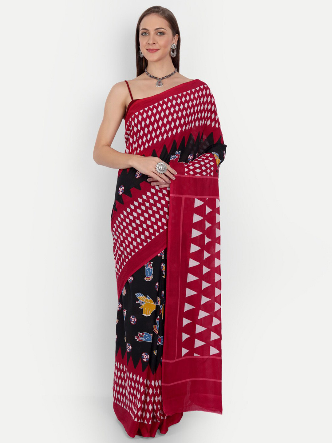

BUTA BUTI Pink & Black Floral Pure Cotton Saree