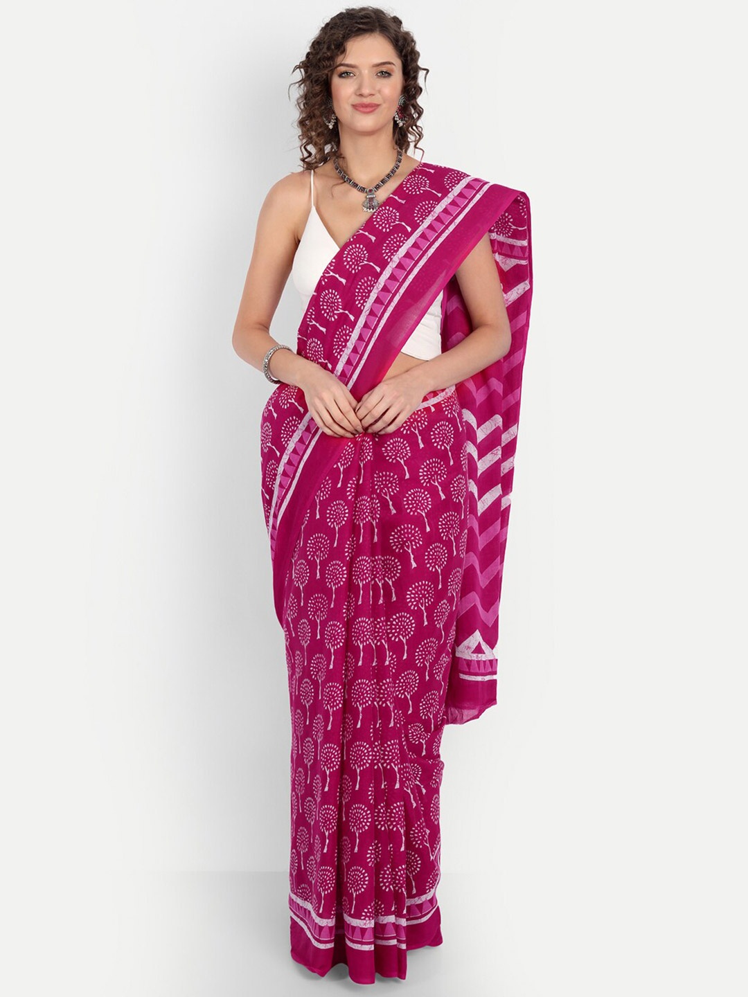 

BUTA BUTI Pink & White Floral Pure Cotton Ready to Wear Dabu Saree