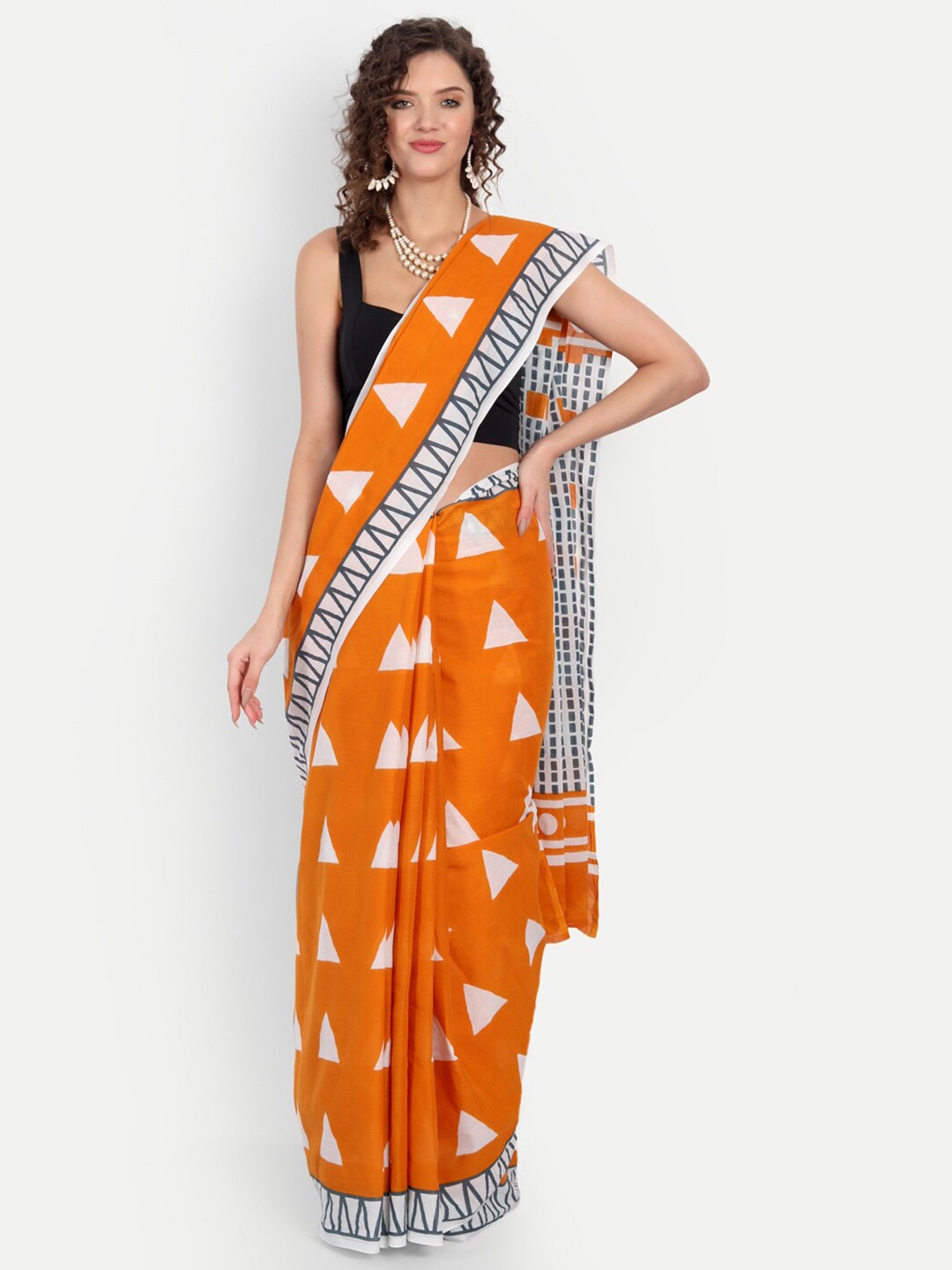 BUTA BUTI Orange & Grey Pure Cotton Saree