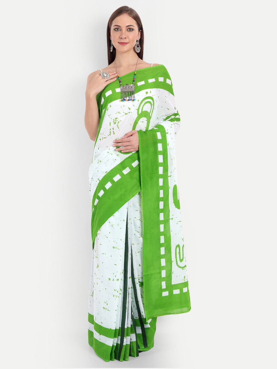

BUTA BUTI Green & White Printed Pure Cotton Saree