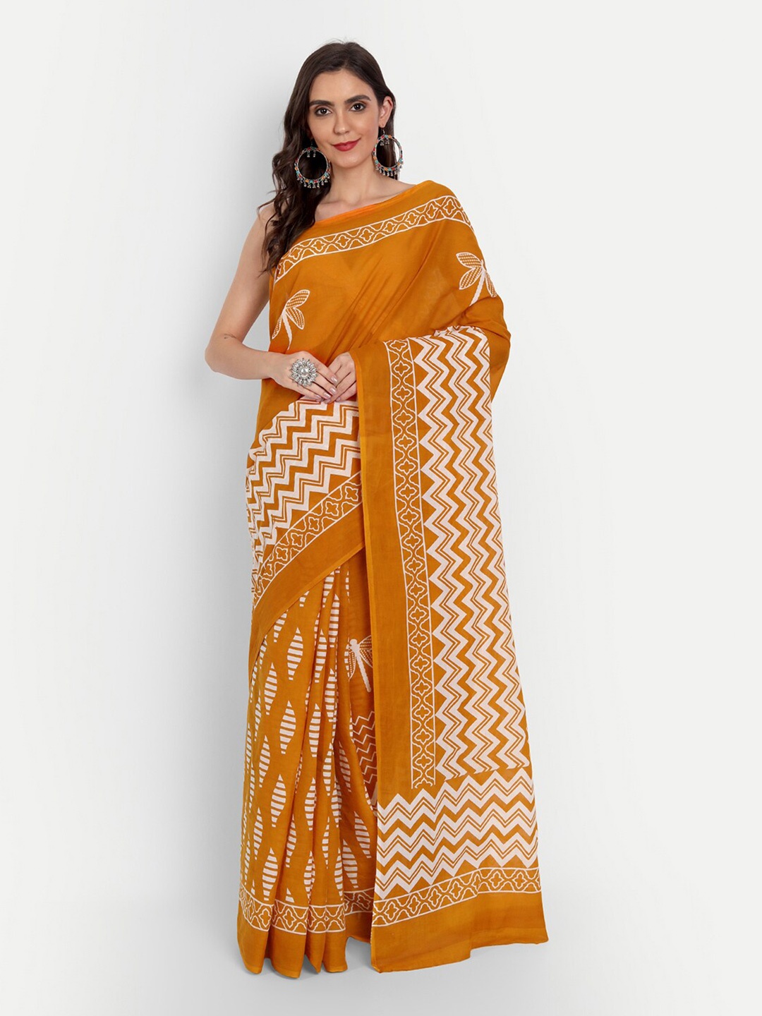 

BUTA BUTI Mustard & White Pure Cotton Saree