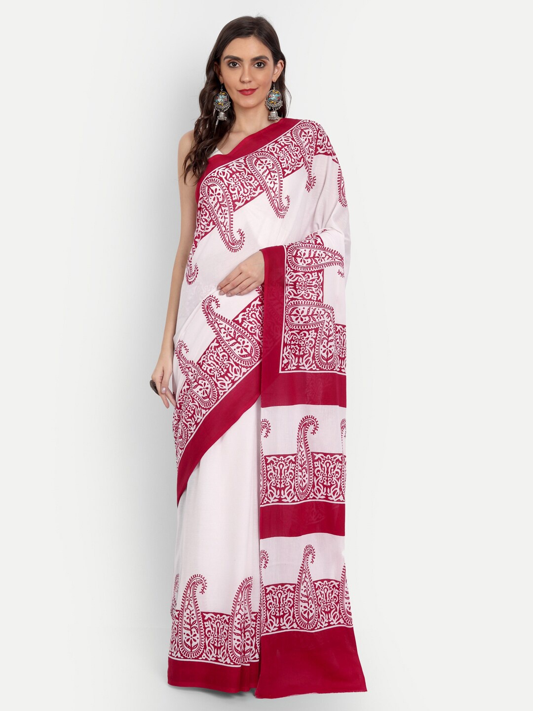 

BUTA BUTI White & Red Paisley Pure Cotton Ready to Wear Saree