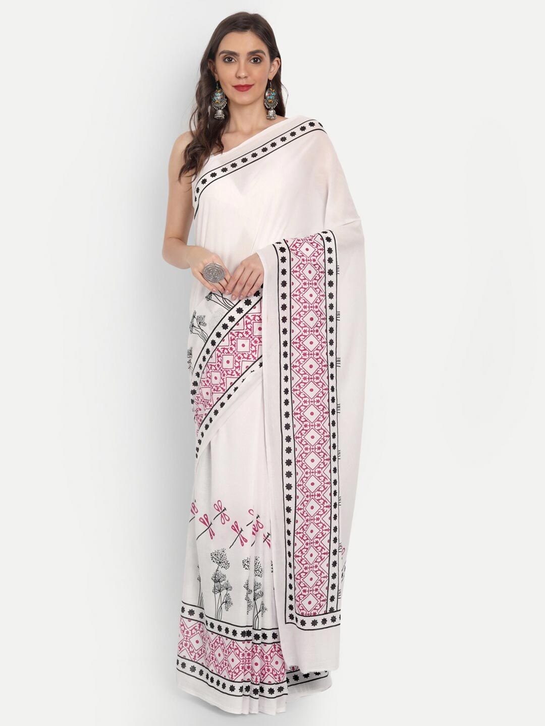 

BUTA BUTI White & Black Floral Pure Cotton Saree