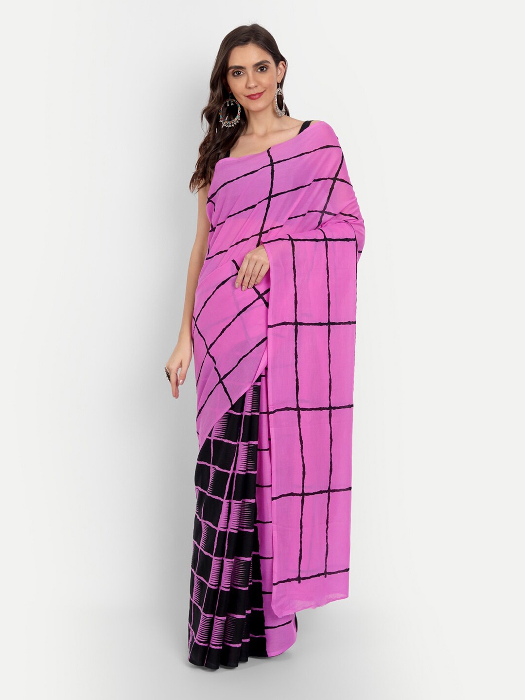 

BUTA BUTI Women Pink & Black Checked Pure Cotton Saree