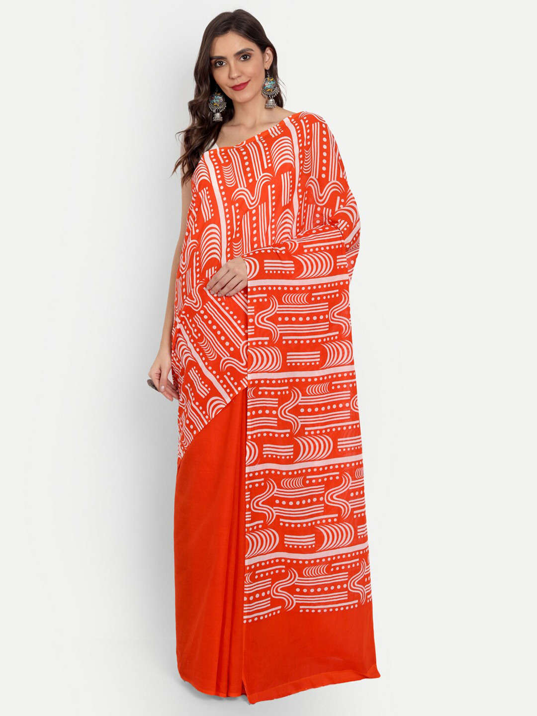 

BUTA BUTI Orange & White Pure Cotton Half and Half Saree