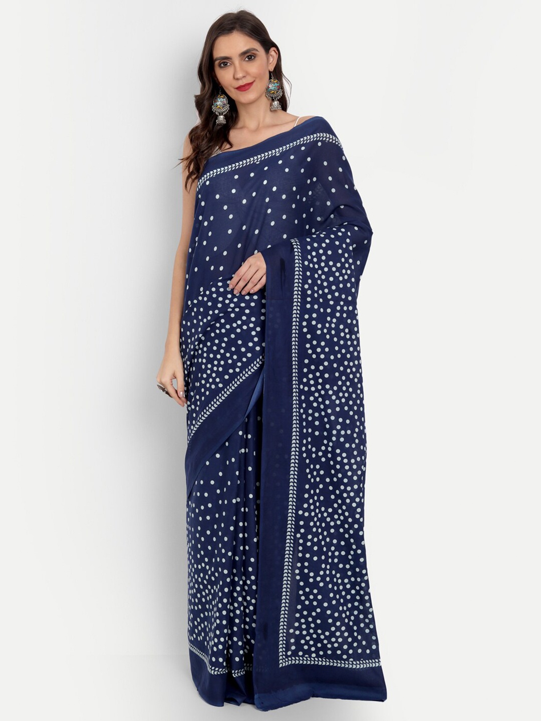 

BUTA BUTI Blue & White Polka Dots Pure Cotton Saree