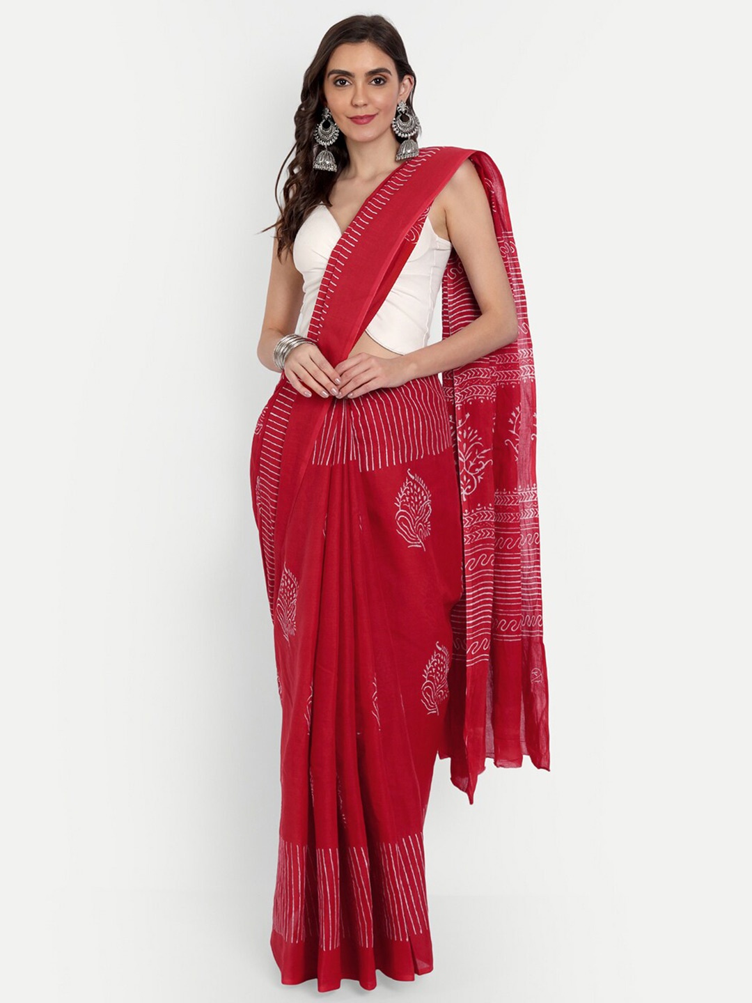 

BUTA BUTI Red & White Printed Pure Cotton Saree