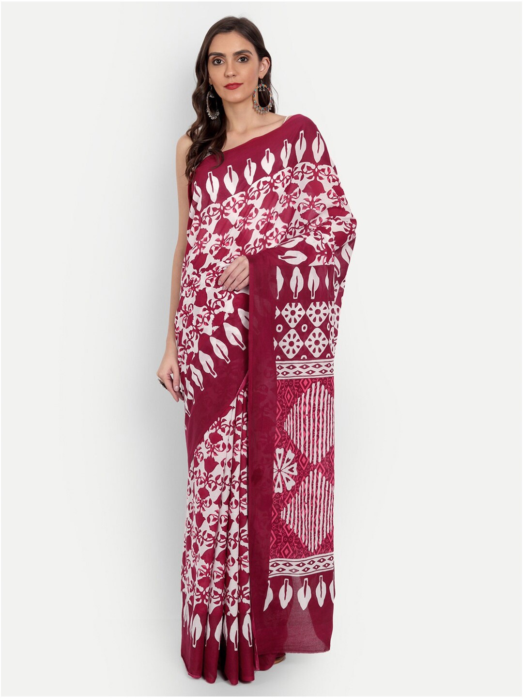 BUTA BUTI Red & White Floral Pure Cotton Ready to Wear Saree