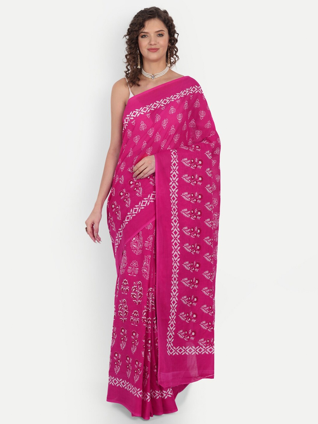 

BUTA BUTI Pink & Off White Ethnic Motifs Pure Cotton Ready to Wear Saree