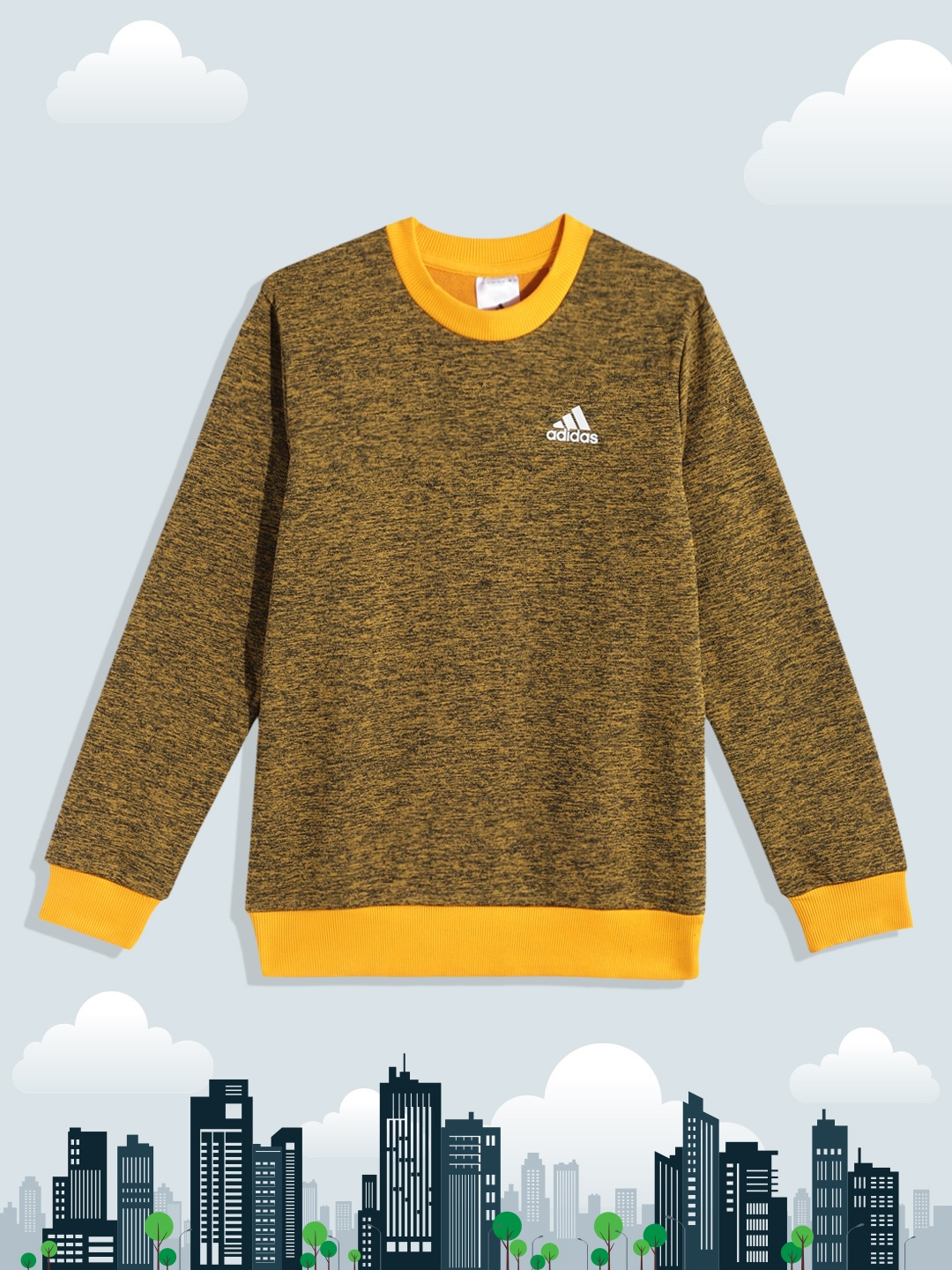 

ADIDAS Boys Mustard Yellow CREW Slub Knit Effect Sweatshirt