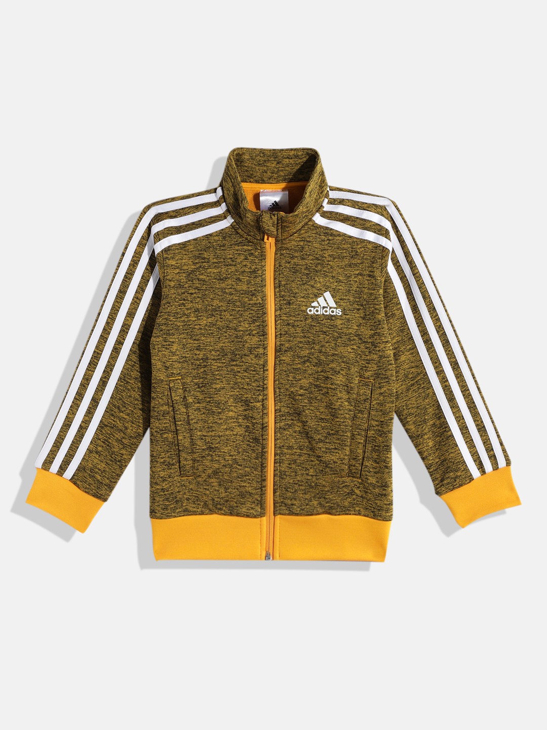 

ADIDAS Boys Mustard Yellow FULL 3S Slub Knit Effect Sweatshirt