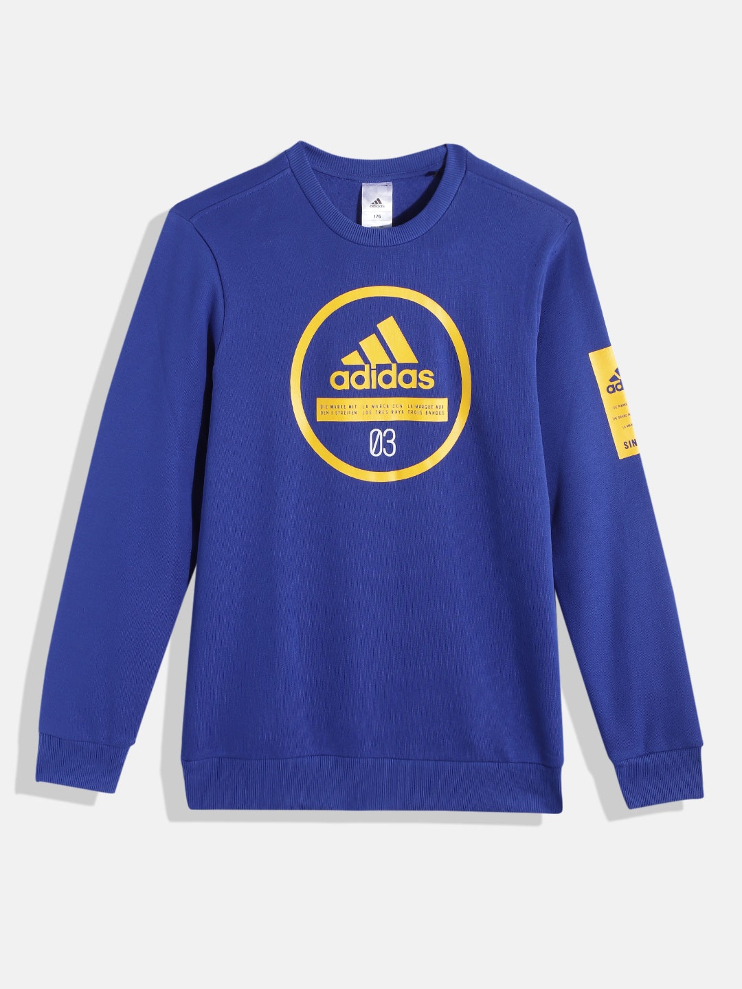 

ADIDAS Boys Blue 03 CREW Brand Logo Print Sweatshirt