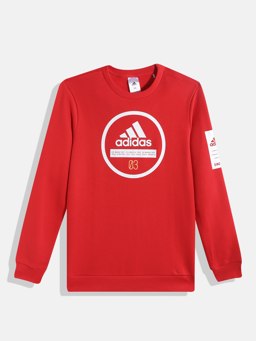 

ADIDAS Boys Red 03 CREW Brand Logo Print Sweatshirt