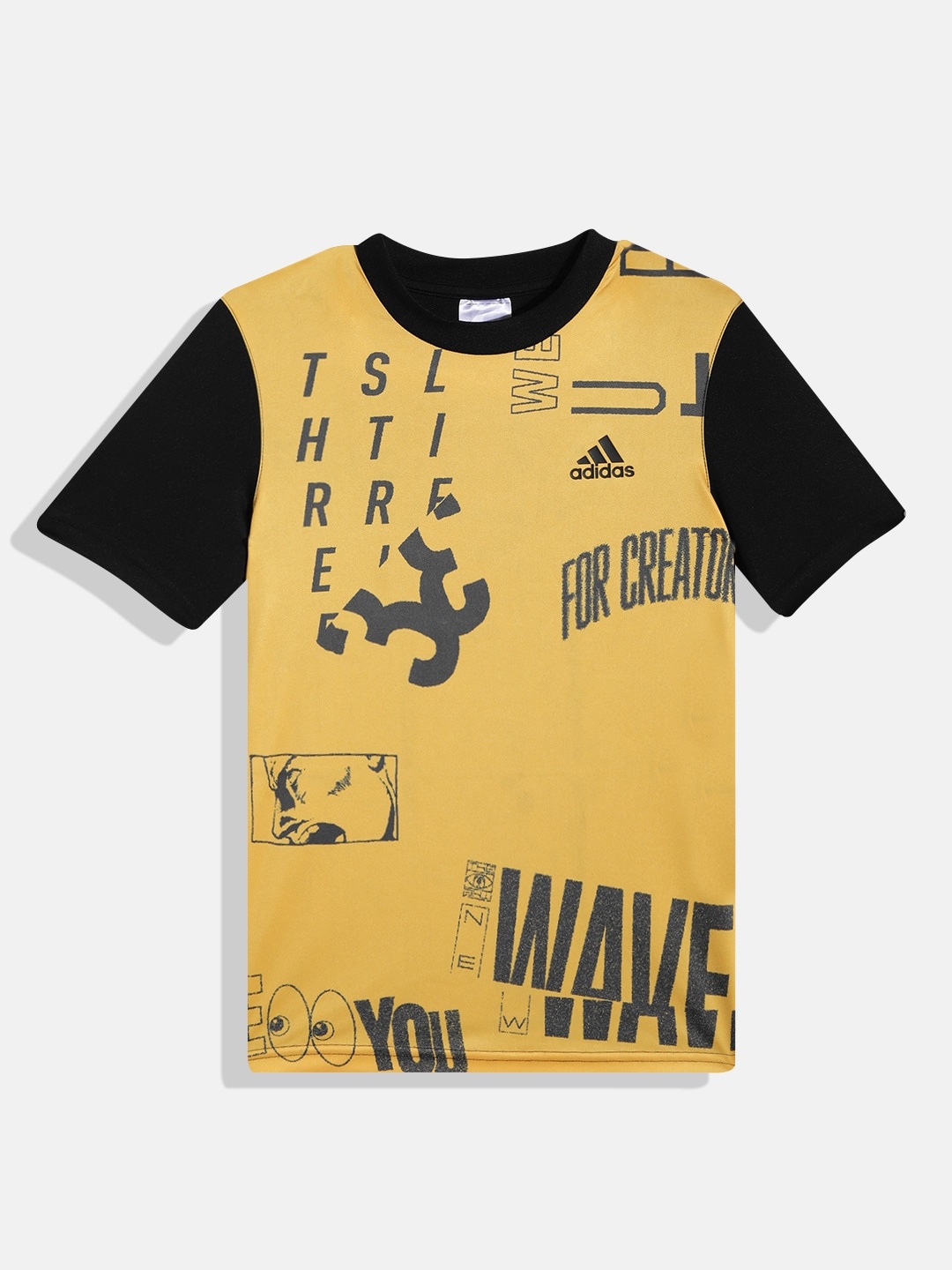 

ADIDAS Boys Gold-Toned & Black Typography B Hacked Print 128 T-shirt
