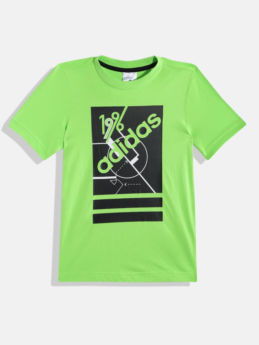 

ADIDAS Boys Green & Black Brand Logo Printed T-shirt