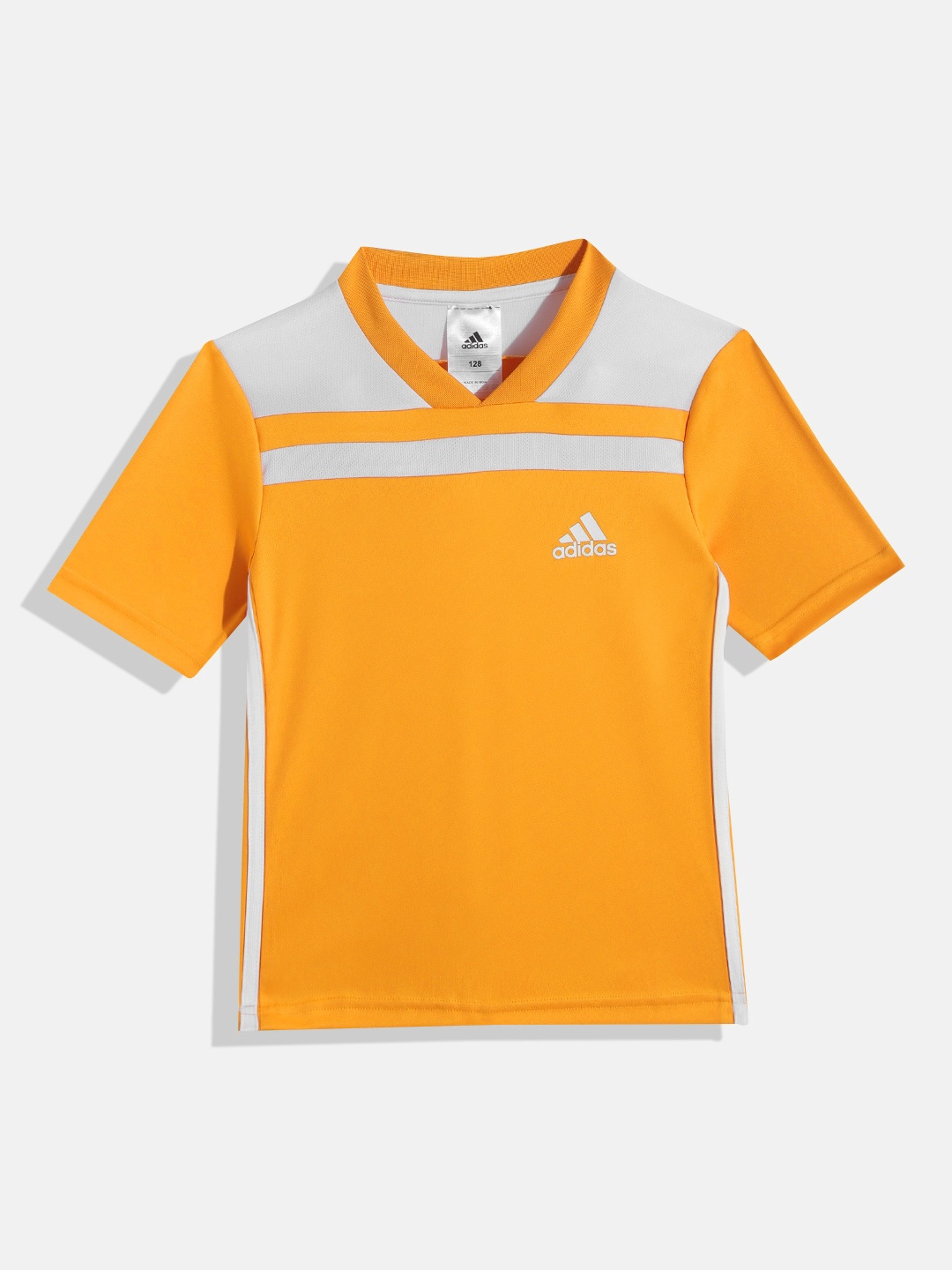

ADIDAS Boys Mustard Yellow & White Colourblocked V-Neck T-shirt