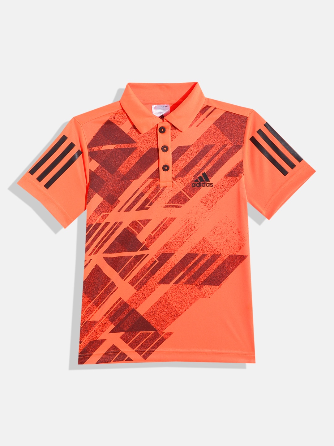 

ADIDAS Boys Orange & Black Geometric Printed Polo Collar T-shirt