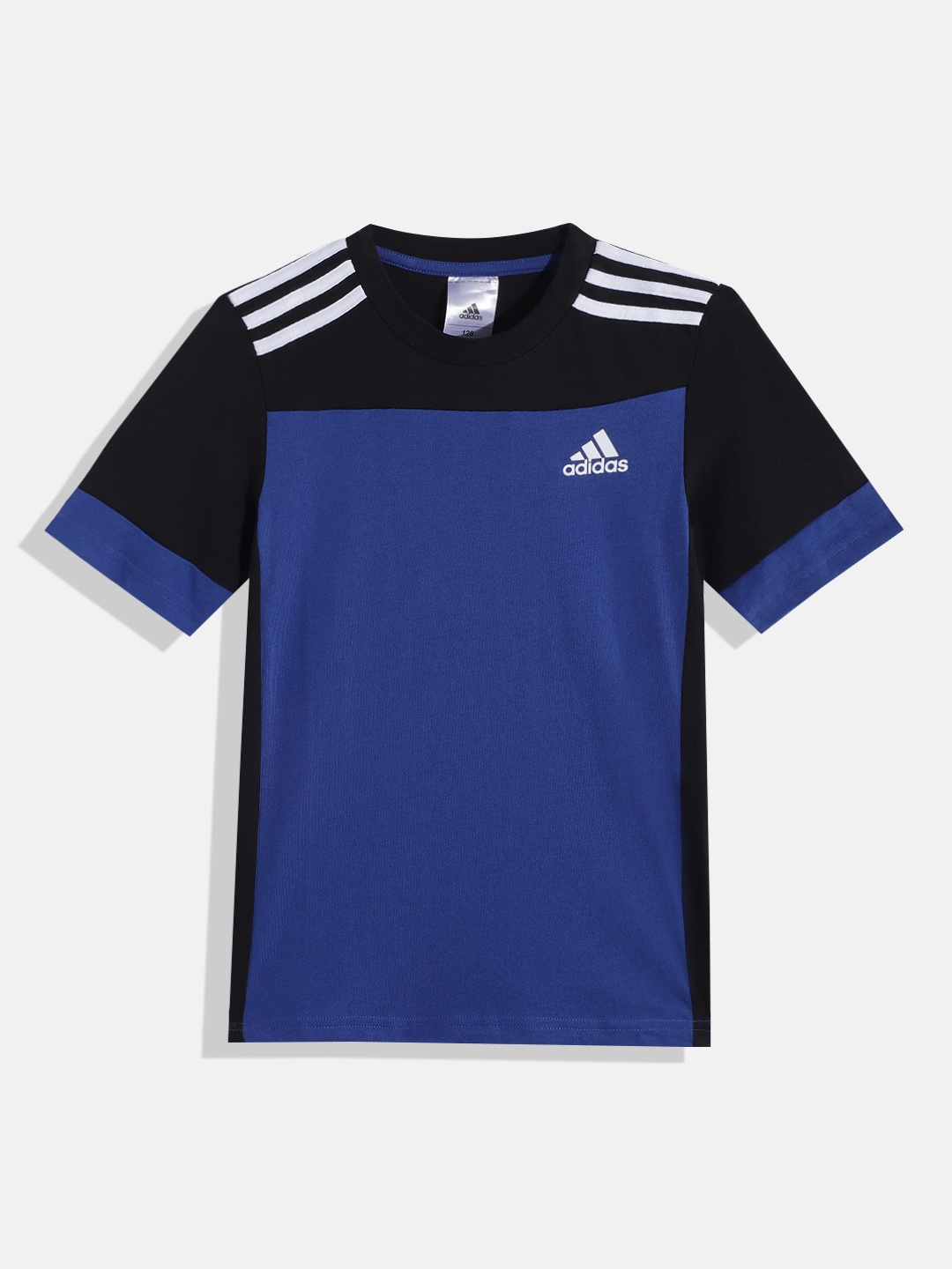 

ADIDAS Boys Navy Blue & Black Colourblocked Applique Cotton T-shirt