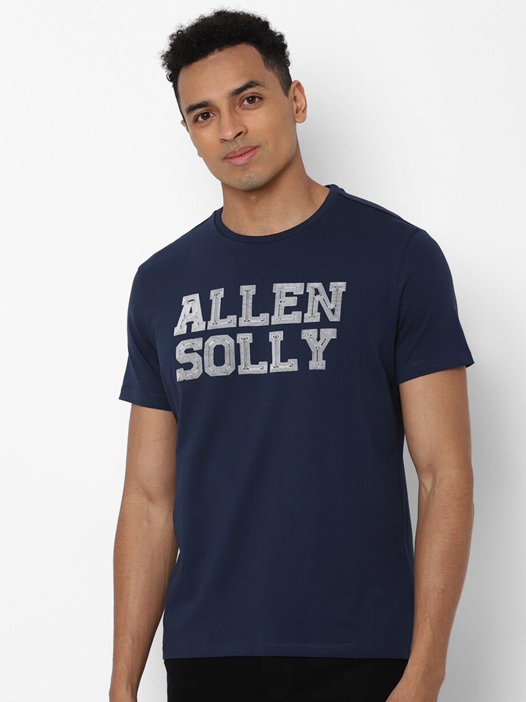 

Allen Solly Men Navy Blue Typography Printed Slim Fit T-shirt
